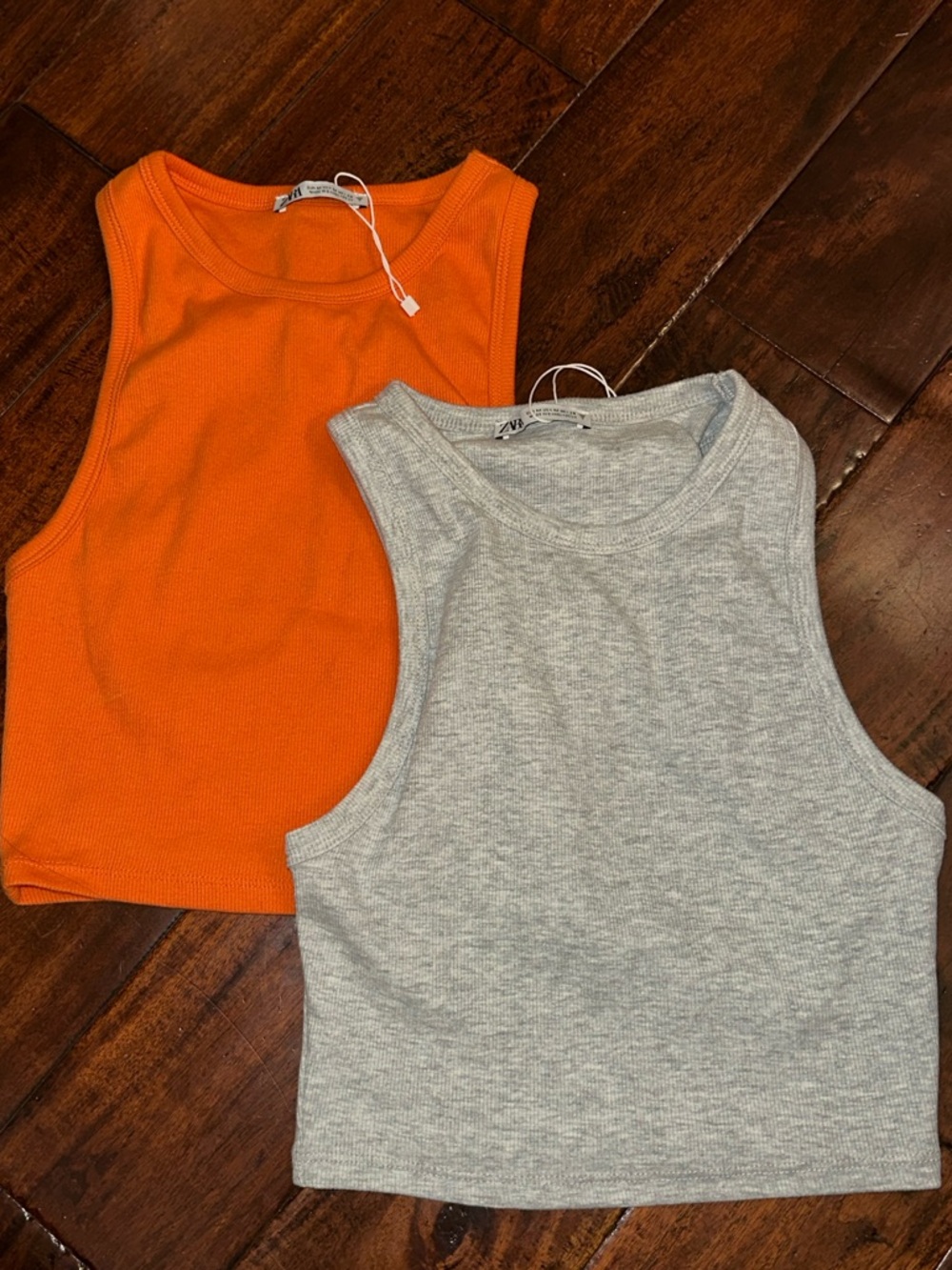 Zara Gray and Orange Ribbed Crop Tank Tops